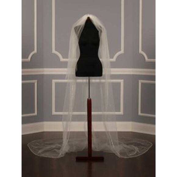 HOMA BRIDAL Veil Cathedral Beaded Crystals Diamond White Long 2 Layer 96L NWT - Picture 6 of 8